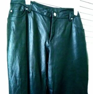 Boot cut,low rise black leather jeans